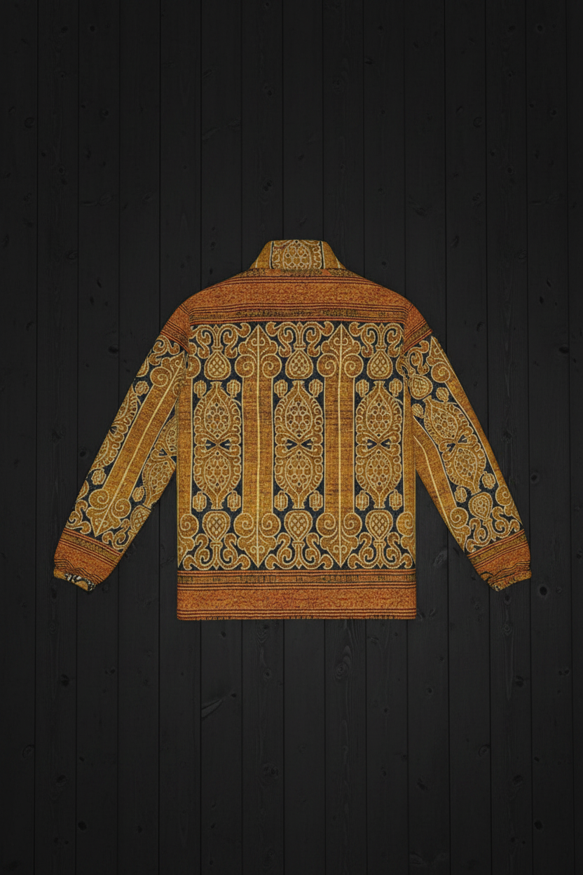 They Call It Ikat Jacket back flat lay on black wood
